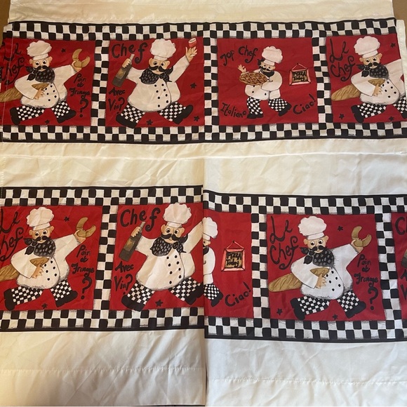 Kitchen Curtains 3 Piece Set 2 Tiers with 1 Valance White with Chef Design - Picture 1 of 8